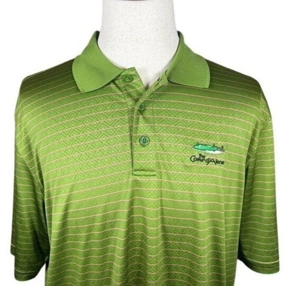 Under Armour Polo Shirt Mens XL HeatGear Green The Coeur d'Alene Striped Golf‎